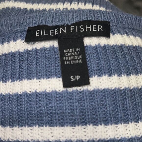 Eileen Fisher Blue White Stripes Knit Sweater Long Sleeves Organic Sz S Small - Picture 4 of 5